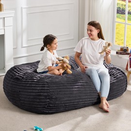 Hobestluk 4FT Bean Bag Chairs Adult Bean Bag with Portable Handle Comfy Large Bean Bag Chair with Removable Cover for Living Room Bedroom or Reading Nook (Stripe Dark Grey, 4FT)