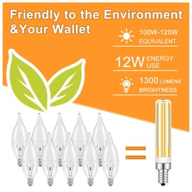 Megereet Updated Dimmable E12 LED Bulbs 120W 100W Incandescent Bulb Equivalent,Super Bright E12 Candelabra Bulb COB E12 LED Corn Bulb 12W 1300LM Bulbs, Warm White 2700K, Pack of 5