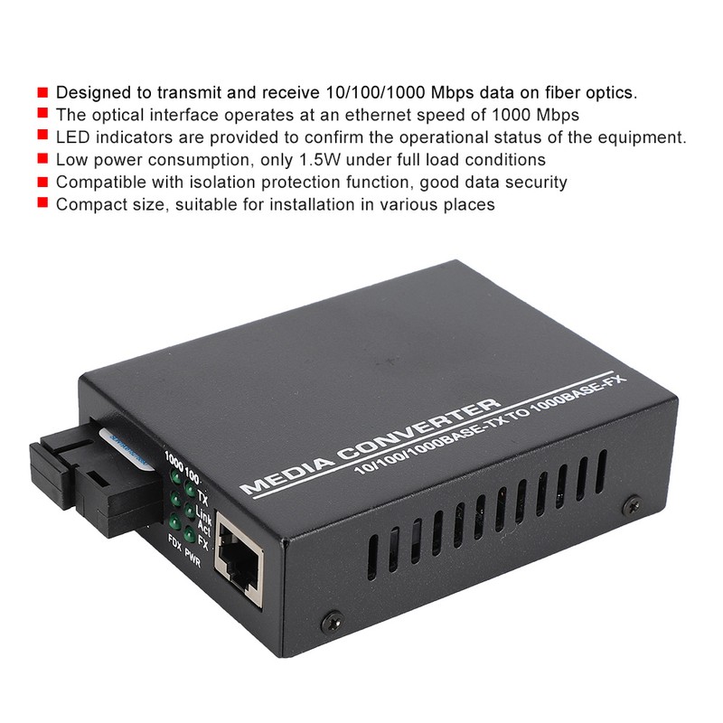 1000Mbps Ethernet Fiber Optic Media Transceiver Single Mode Converter