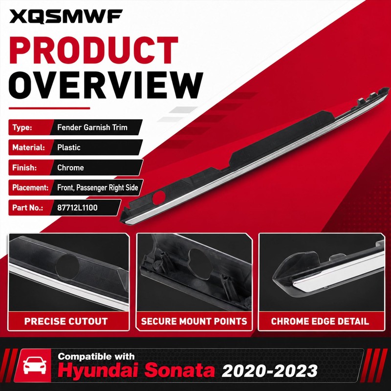 XQSMWF Front Passenger Right Side Chrome Fender Garnish Molding Trim