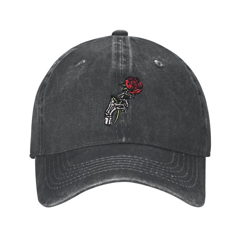 ANSGSD Skeleton Skull Rose Hat, Adjustable Embroidered Washed Baseball Cap