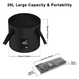 iGreely 2 Pack Folding Bucket, 20L Black Handy Folding Bucket for Camping, Plumbing, Cleaning, Traveling, Hiking, Fishing (Black 2 Pack, 20L)