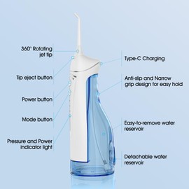 Water Dental Flosser Teeth Pick: Portable Cordless Oral Irrigator 300ML Rechargeable Travel Irrigation Cleaner Beautypick IPX7 Waterproof Electric Flossing Machine for Teeth Cleaning White