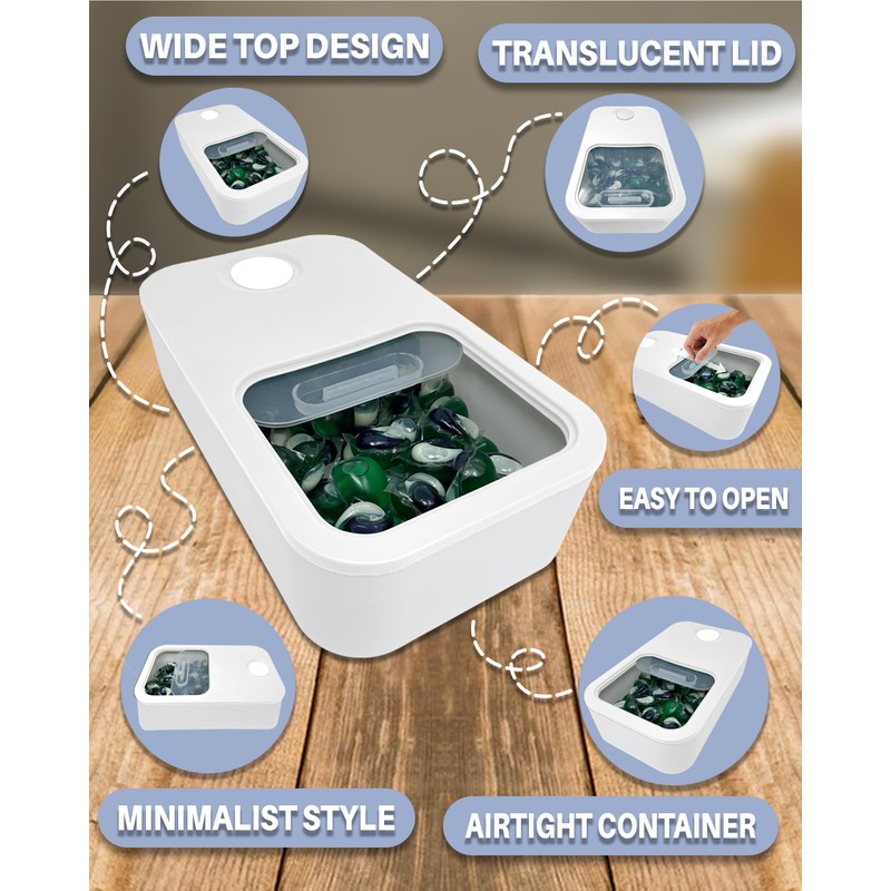 Skywin Laundry Pod Container with Slide Lid (White) - 2