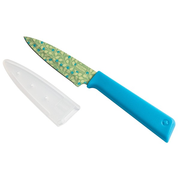 KUHN RIKON Colori+ Paring Knife Moorberry (Limited Edition Greenery), Straight Blade with Blade Guard, Non-Stick Coating, Stainless Steel, 19.5 cm