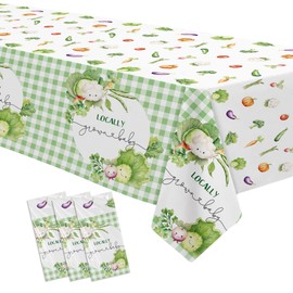 Suhelkit Locally Grown Baby Shower Decorations Tablecloth, 3 Pack Disposable Farmer Market Vegetable Theme Baby Shower Party Supplies Table Cover, 55in x 86in