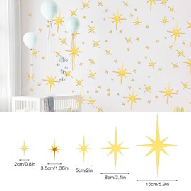 TUONYIS 184 Pieces Gold Star Wall Decals,Star Wall Stickers,Acrylic Retro Star Wall Decals Sparkle Wall Decals, Starburst Wall Decor for Kids Bedroom Living Room Ceiling Decor (Gold)
