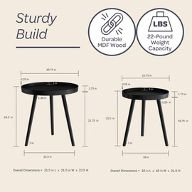 Lavish Home 80-FT-4 Contemporary Decor and Home Accent Table with Tray Top (Black, Set of 2)