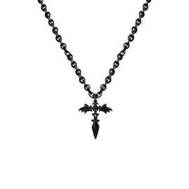 Eigso Gothic Black Wing Cross Chain Choker Collar for Women Men Classic Retro Goth Pendant Necklace for Woman Man Adjustable