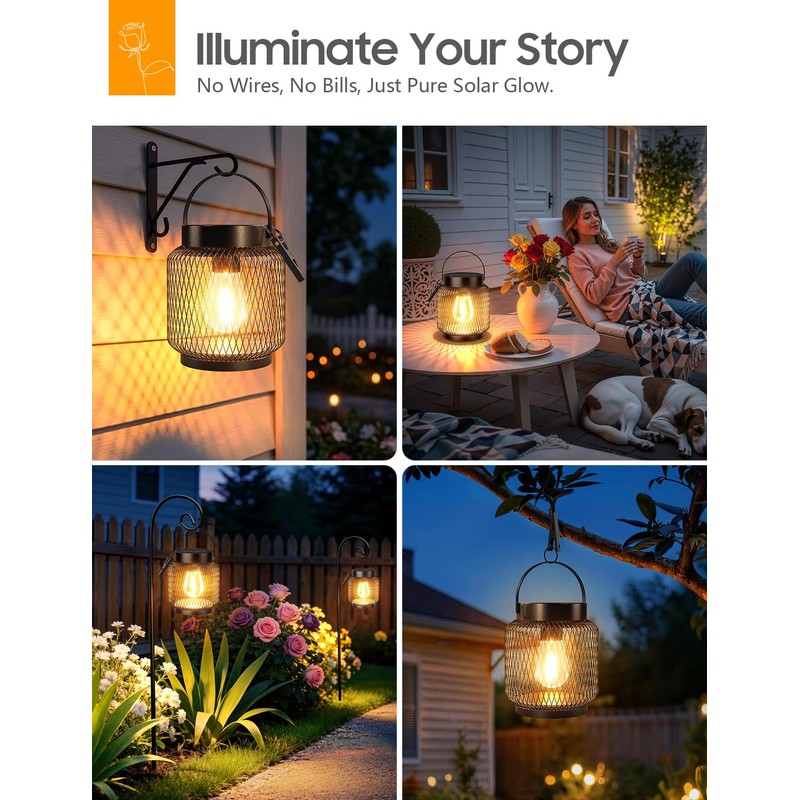 KOOPER Metal Solar Lanterns Outdoor Waterproof, 2 Pack Brighter Hanging