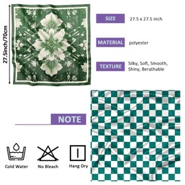 Zewurtuw 2PCS Scarf Silk Feeling Satin Head Hair Wrap Lightweight Large Square Fashion Cute Aesthetic 27.5 Inches for Women-Green