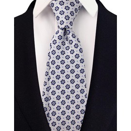 Ctskyte Men's Classic White Silk Ties Blue Floral Patterned Jacquard Woven Dress Date Designer Trendy Neckties