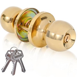 High-Security Stainless Steel Round Ball Door Handle - with Lock and Key, Suitable for Entrance, Front Door, and Bedroom(Gold)