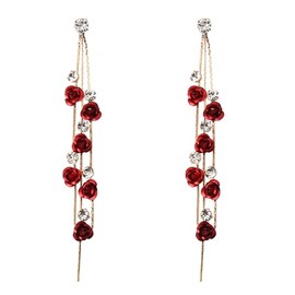 Red Rose Earrings for Women Long Rhinestones Tassel Earrings Dainty Flower Dangle Earrings Fashion Crystal Drop Dangle Earrings for Woman Cute CZ Earrings Trendy Cubic Zirconia Earrings