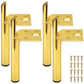 KHayRovies Metal Furniture Legs Set of 4, Heavy Duty Support Coffee Table Desk Legs Couch Feet, Replacement Straight Foot with Rubber Floor Protectors for Sofa Dresser TV Stand Cupboard (7", Golden)