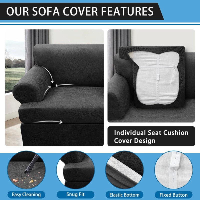 Pfrstuv 4-Piece T Couch Cover - Leather Look Slipcovers for