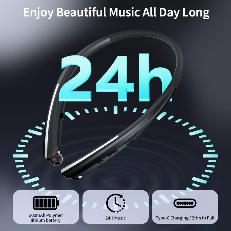 LHKLUK Neckband Bluetooth Headphones, Wireless Retractable Headset with Mic, IPX5