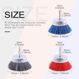 Swpeet 3Pcs 3Inch Nylon Filament Abrasive Wire Cup Brush Kit with 1/4 Inch Shank, Include Fine Medium Coarse Grit Perfect for Removal of Rust/Corrosion/Paint - Reduced Wire Breakage and Longer Life