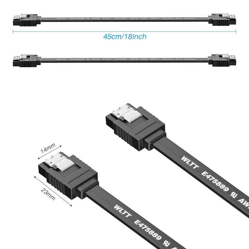 Pagaloce SATA Cable III 18 Inch (2-Pack), 7-Pin Straight Angle