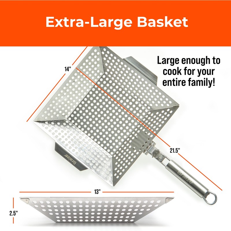 Heavy-Duty Stainless Steel Grill Basket – 12" x 13.75" BBQ