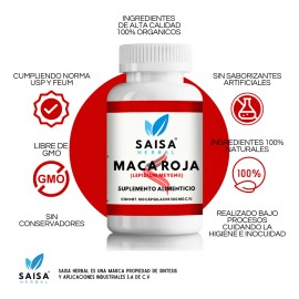 Maca Roja Orgnica 100  Pura Con 100 Cpsulas  Suplemento Alimenticio  Saisa Herbal  Salud sea, Antioxidante, Energa                                    