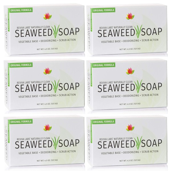 Reviva Seaweed Soap - 6 Pack - Organic Seaweed Face Scrub and Exfoliating Body Scrub Soap Bar - 4.5 oz. Vegetable Base Natural Bar Soap and Seaweed Bath Detox Soap Made in the USA