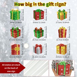 Tiamon 9 Pcs Christmas Decoration Outdoor Yard Sign with Stakes Xmas Lawn Sign Box Sign Decor for Home Outdoor Pathway Walkway Lawn Patio Yard Garden Party Supplies