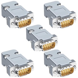 Harissess 5 Pieces DB9 RS232 D-SUB Serial Soldering Cup Connector Kit, Gold-Plated Joints RS232 Serial 9-Pin D Sub Coupler with Plastic Hoods, Strain Relief Nozzle and Screws (Plug)