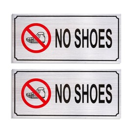 2-Pack No Shoes Signs - Remove Shoes Wall Plates, Self-Adhesive Aluminum Sign for Wall or Door, Silver - 7.87 x 3.6 Inches
