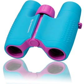 Bresser Junior Binoculars for Children 6 x 21 with Robust Rubber-Coated Binoculars Body and Middle Drive Focusing Including Belt Bag and Carry Strap, Blue/Purple