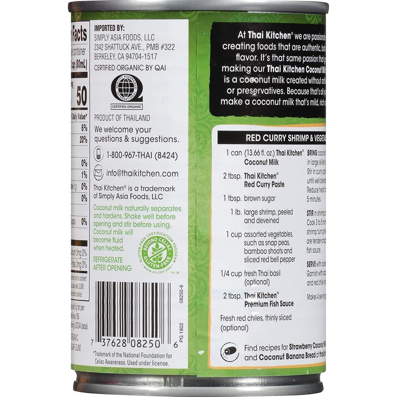 Thai Kitchen Organic Unsweetened Lite Coconut Milk, 13.66 fl oz