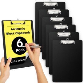 volila Clipboard A4-6 Pack Black Portable Clipboards to Organize and Protect Documents from Damage - Lightweight Clip Boards A4 with Secure Holder for Office, School, Hospital and Construction Sites