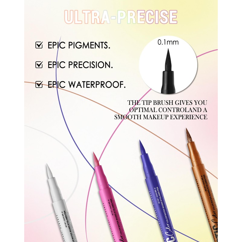 Matte Liquid Eyeliner Pen, Waterproof, Colourful Eyeliner Pen Lasts 24