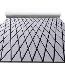FOCEAN Boat Flooring EVA Foam Boat Decking Marine Mat Non-Slip Self-Adhesive Flooring Sheet for Motorboat Kayak Surfboard Garden Swimming Pools, 75''x 28'', Grey with Black Lines
