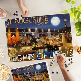 Lantern Press 1000 Piece Jigsaw Puzzle, St. Augustine, Florida, Nights of Lights, Night Scene