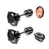 Titanium Screw Flat Back Stud Earrings Black Hypoallergenic Cubic Zirconia