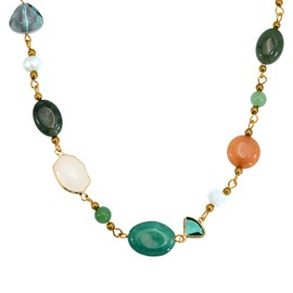 AeraVida Unique Vibrant Mix of Linked Green Aventurine and Agate Stones on Brass Statement Necklace | Bold Boho Chic Jewelry for Women