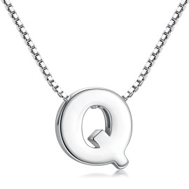 16inches S925 Sterling Silver Initial Necklace Box Chain A-Z 26 Alphabet Necklace for Women MenColor: Silver-Q Initial Necklace, Length: 16inches