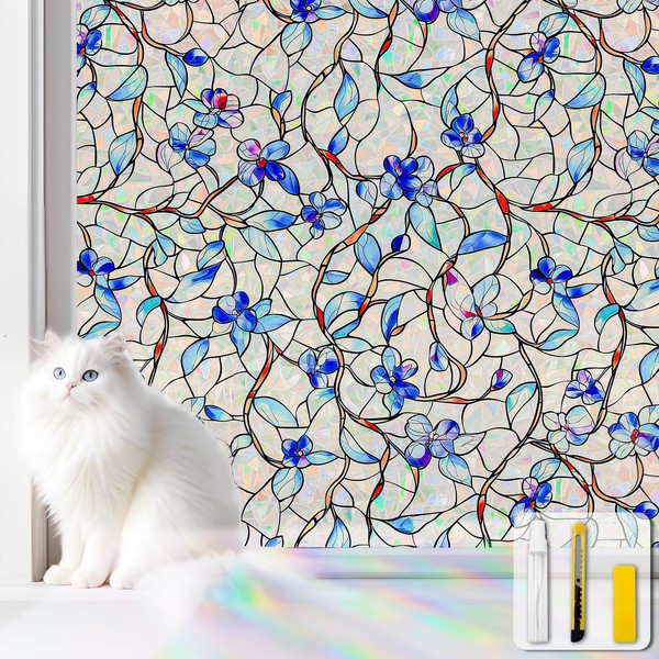 Window Privacy Film Stained Glass Decorative Static Clings Rainbow Window