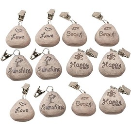 ToCi Set of 12 Tablecloth Pompoms | Tablecloth Holder Curtain Weight in Beach Look and Stone Look | Tablecloth Weight Shower Curtain Weights with Clip