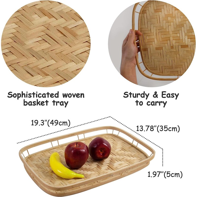 PEMAR L-Sized Set of 2 Large Bamboo Wicker Serving Trays