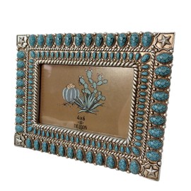 De Leon Collections 14250 Star Vintage Ornate Turquoise and Silver Tone 8.75 Inch Polyresin and Glass Western Southwest Decorative Home Décor Picture Photo Frame Holds a 4 x 6 Inch Photo