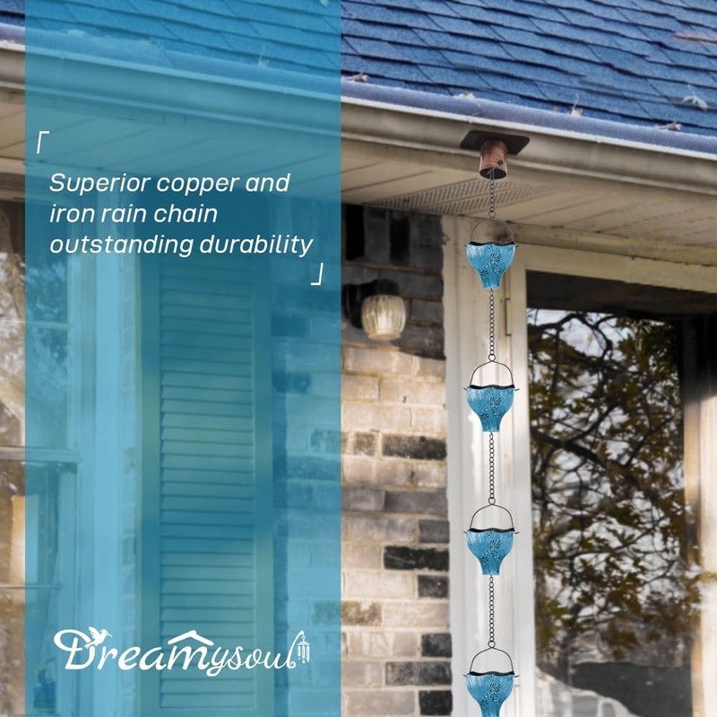 dreamysoul Rain Chains for Outside, 9.41FT with 8 Hollow Hummingbird