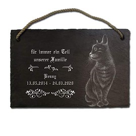 Slate Cat Plaque Approx. 20 x 30 cm Gravestone Memorial Stone Grave Plate or Grave Decoration Laser Engraving Desired Text and Name Slate Plate Also as Bell Sign Door Sign for the Cat (Motif B with