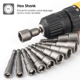 Socket Set of 10 - BAIDETS Magnetic Socket Adapter 1/4 Inch Socket Spanner Set 6-15 mm Hexagonal for Drill or Cordless Screwdriver