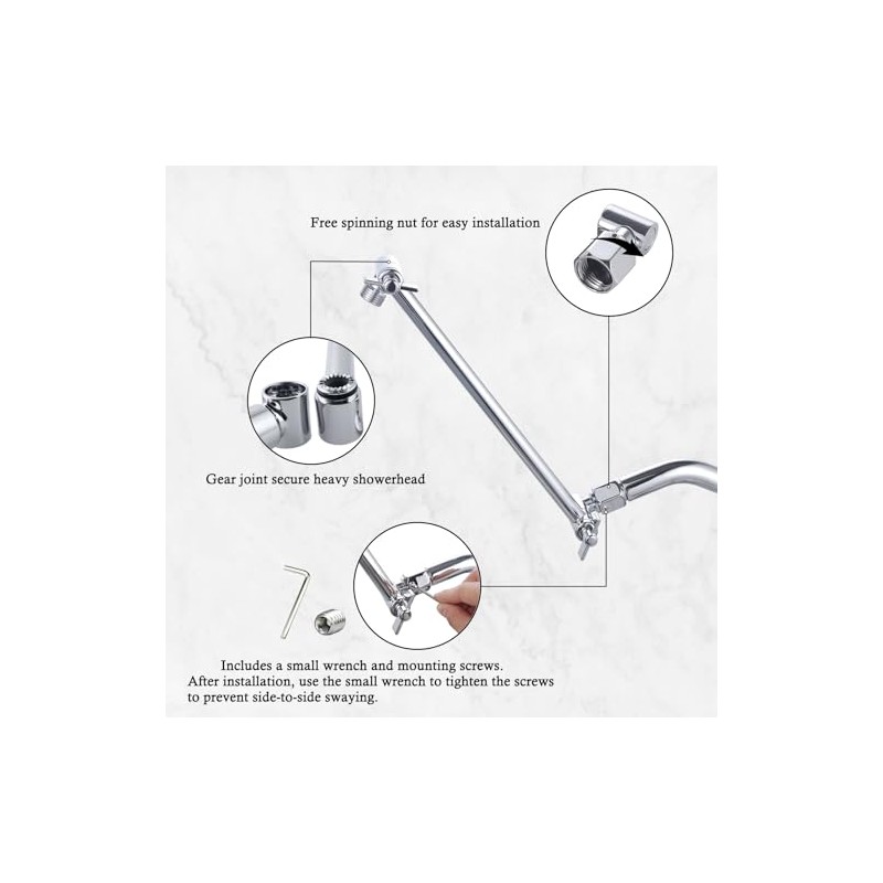 12-Inch Shower Head Extension Arm, Adjustable Shower Extension Arm, Stainless