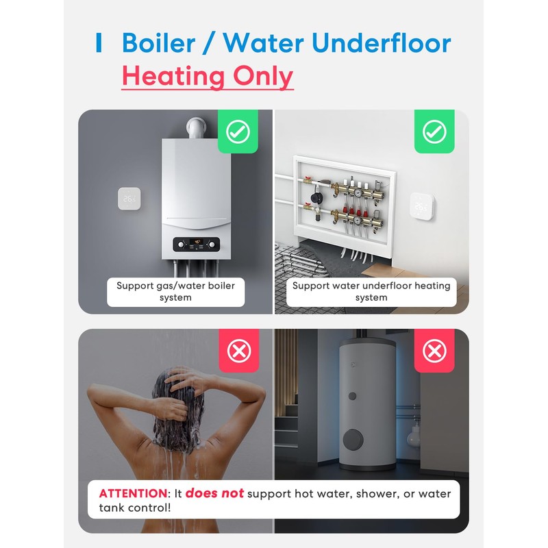 Meross Smart Thermostat Works with Combi Boiler & Water-Based Underfloor
