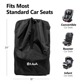 elaia Car Seat Travel Bag for Airplane, Waterproof Wearable with Straps, Large Capacity Padded Car Seat Check Bag, Perfect for Air Travel, Family Vacations, and Parents with Infants (Black)