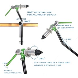 MAXIMUMCATCH Maxcatch Rotary Fly Tying Vise Alloy Travel Vise with Base,Fly Tying Tool Set Traveler Fly Fishing Tackle Kit (TVC Green Fly Vise)