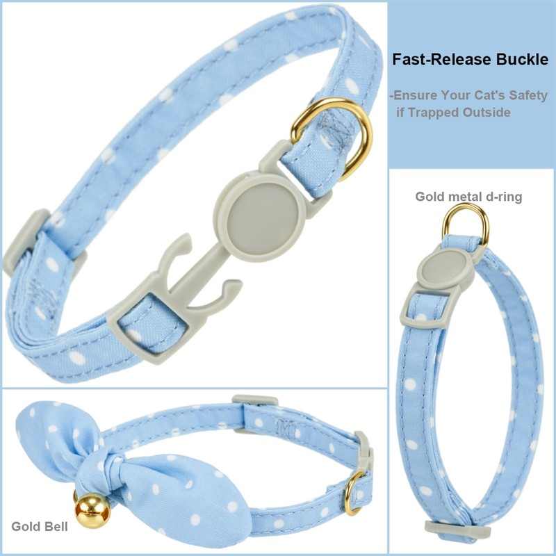 Petiry Cat Collar with Removable Bowtie,Cute Quick Release Kitten Collar